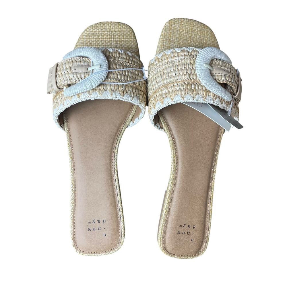 A New Day Raffia Buckle Slide Sandals Neutral Size 10 NWT